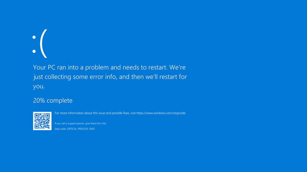 a screenshot example of the blue screen of death error message