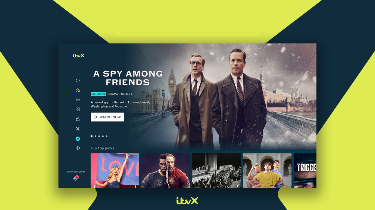 a screenshot of itvx with exclusive show a spy among friends on-screen with a big x brand in the background