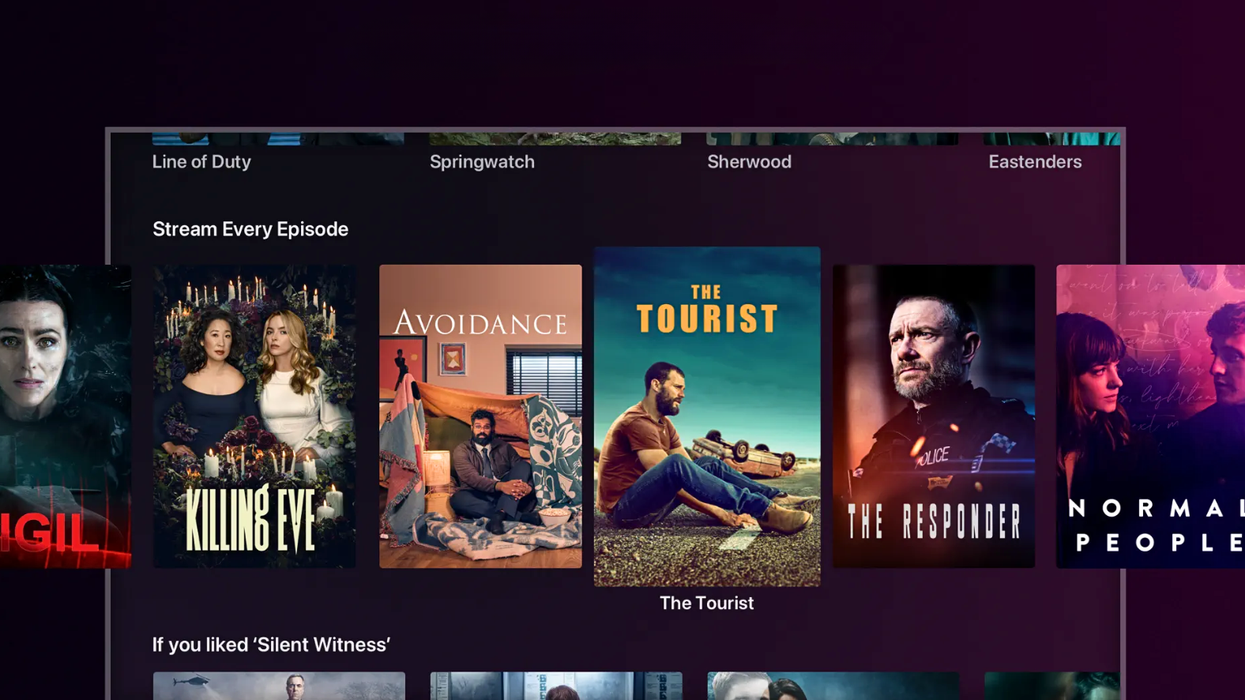 a screenshot of the bbc iplayer app on-screen showing the boxsets available to watch and download