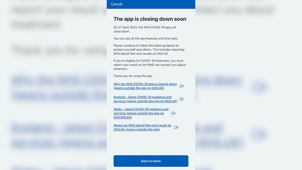 A screenshot of the message sent to people with the Covid-19 app.