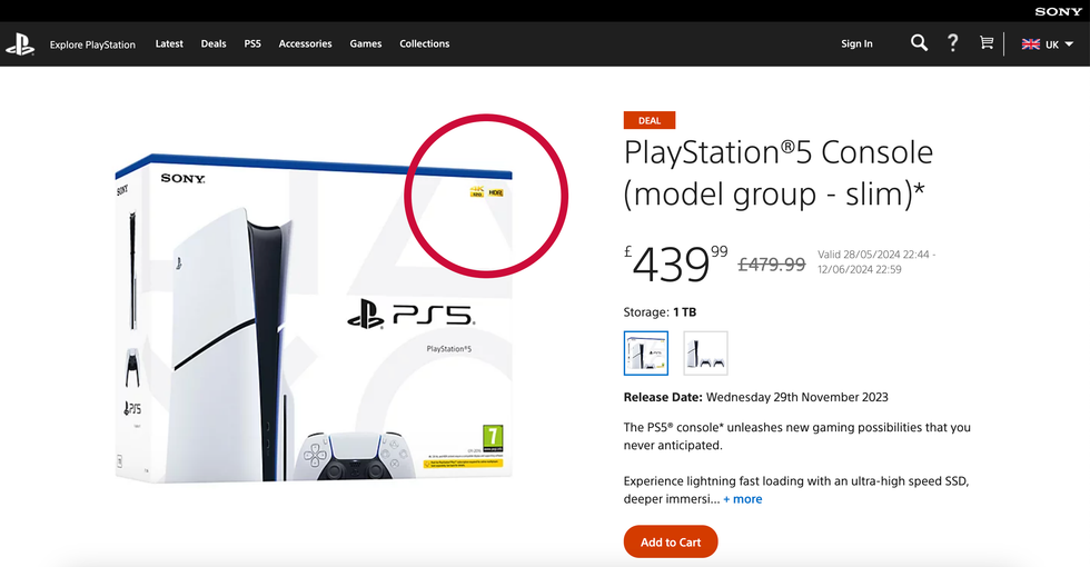 a screenshot of the sony direct website listing of the sony ps5 console