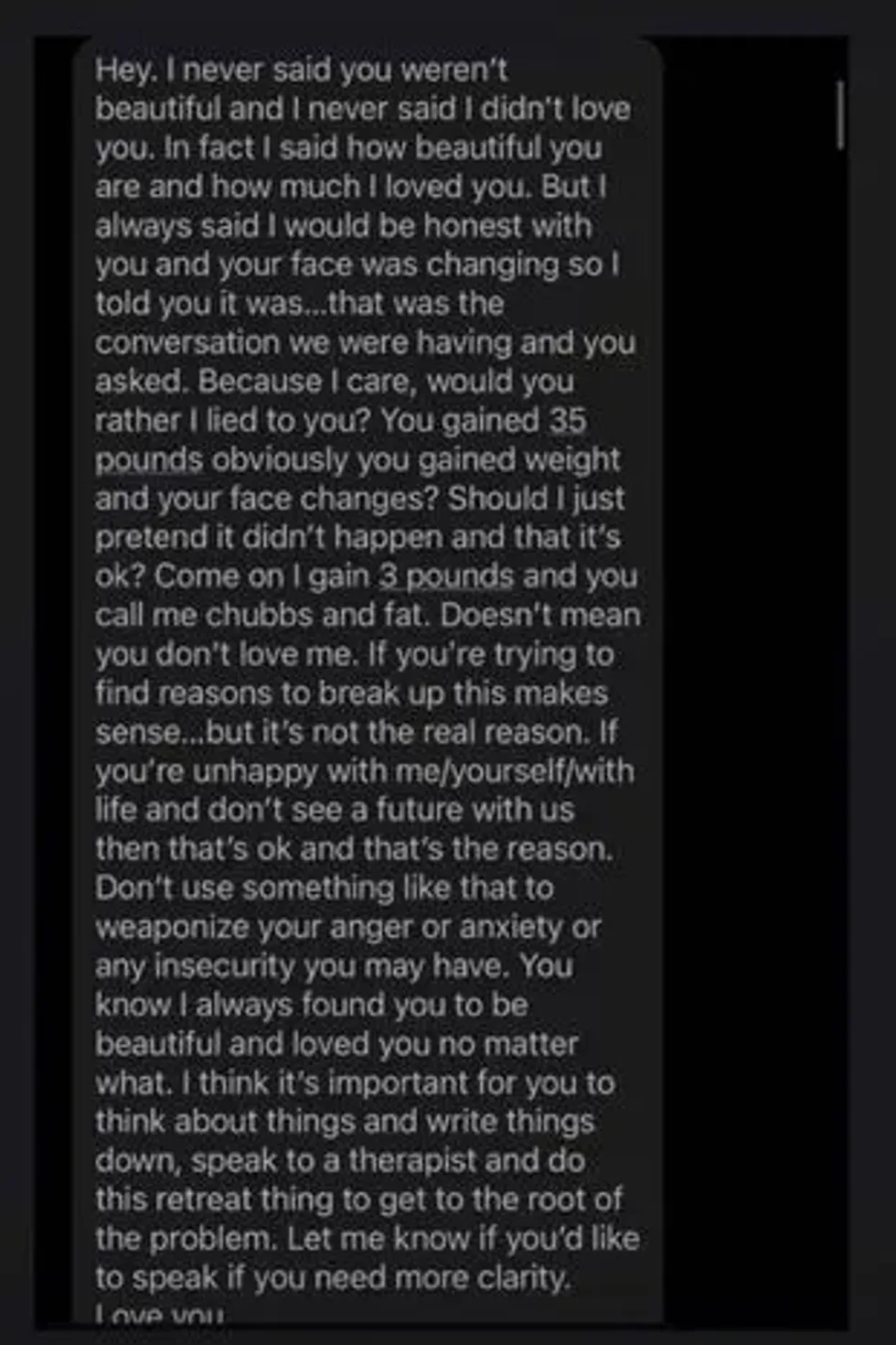 A screenshot of the text message leaked by Rexha