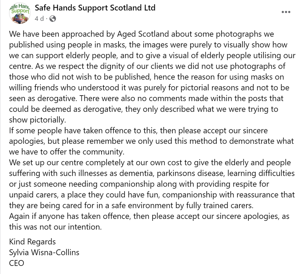 A screenshot of Wisna-Collins message following the incident