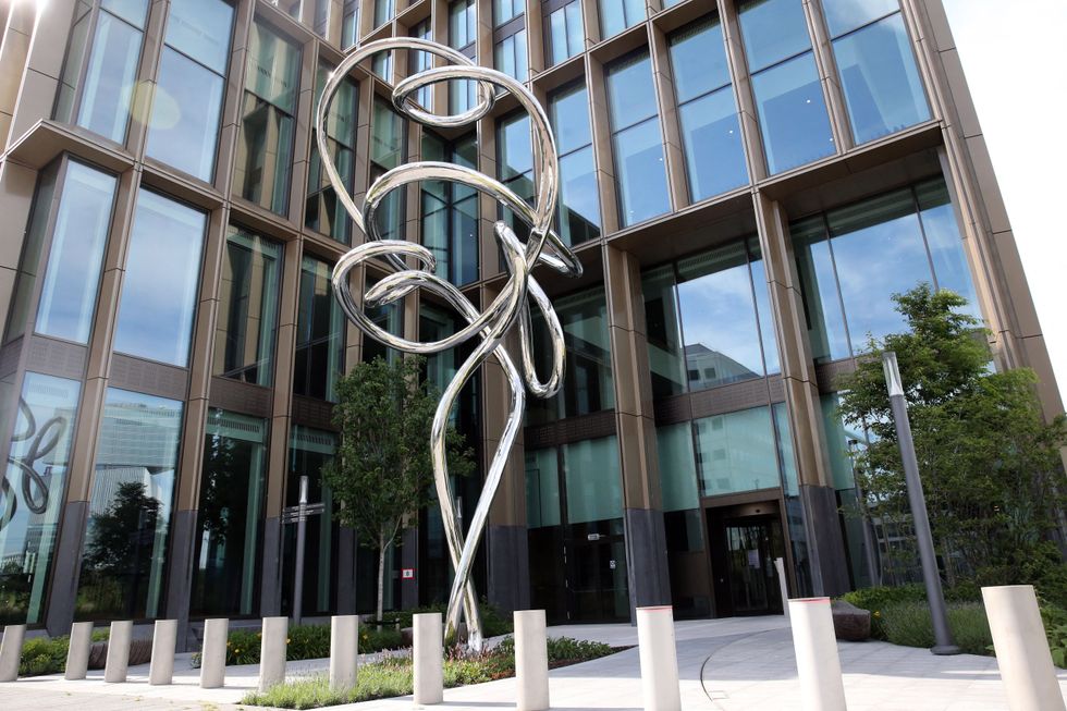 A sculpture outside a building