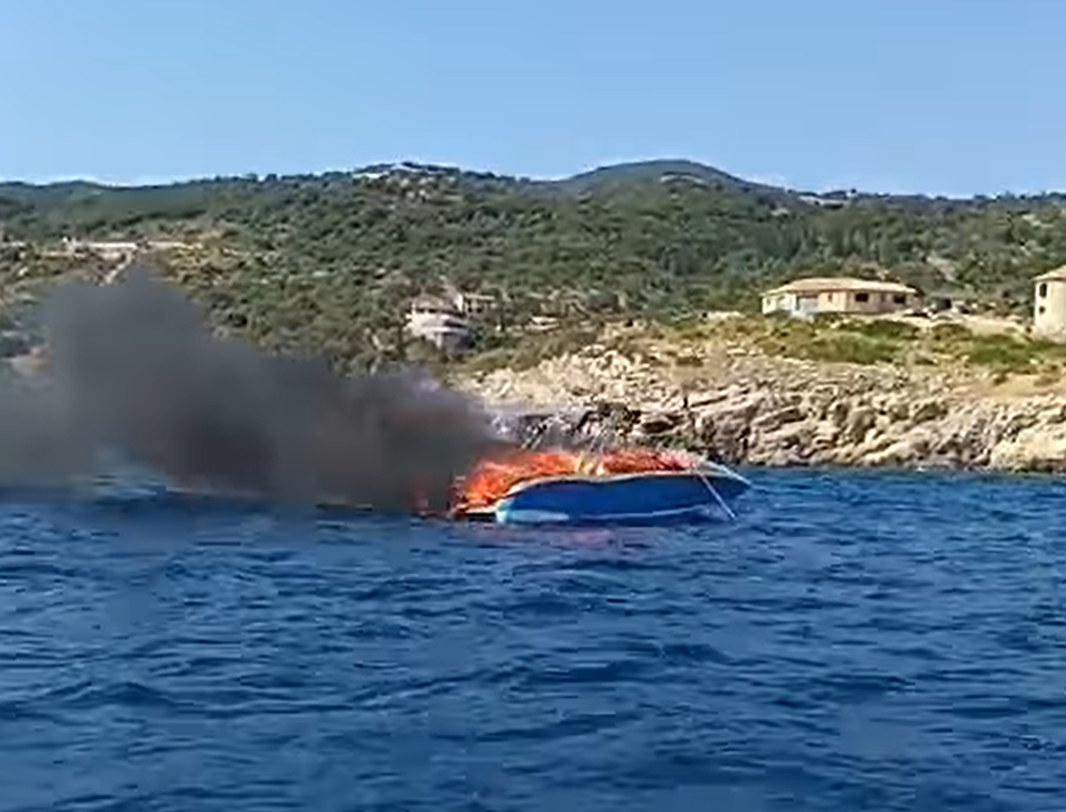A second image of the motorboat in flames