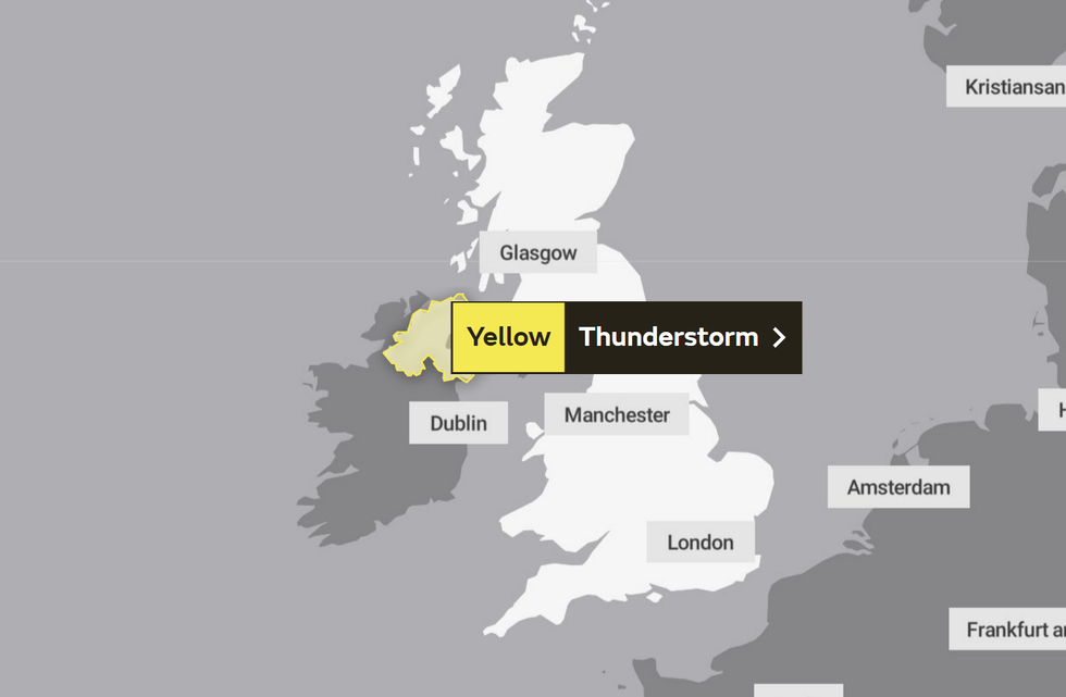 A second thunderstorm warning will impact Northern Ireland on Sunday