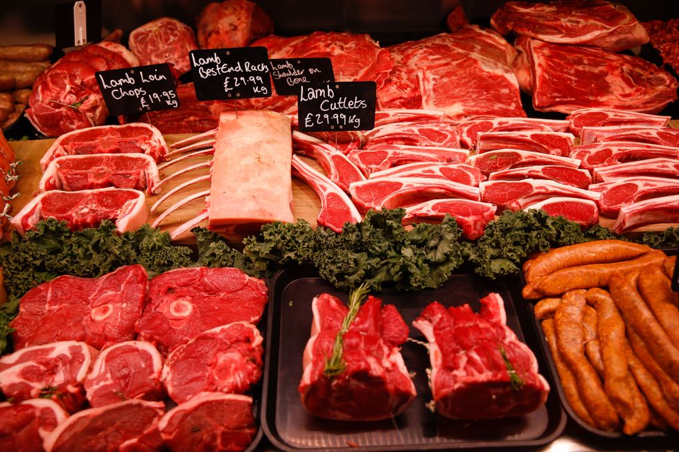 A selection of raw meat at a butcher's