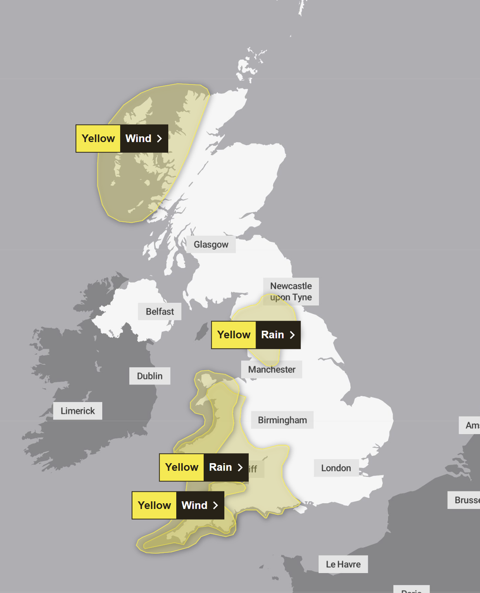 A set of weather warnings have been issued on Tuesday