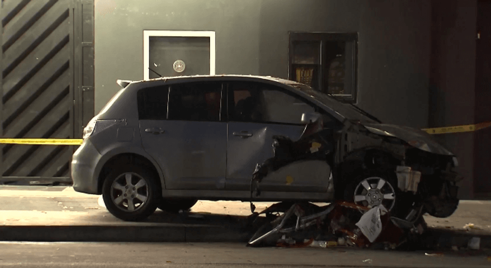 A side-view of the car shows the front of the vehicle destroyed\u200b