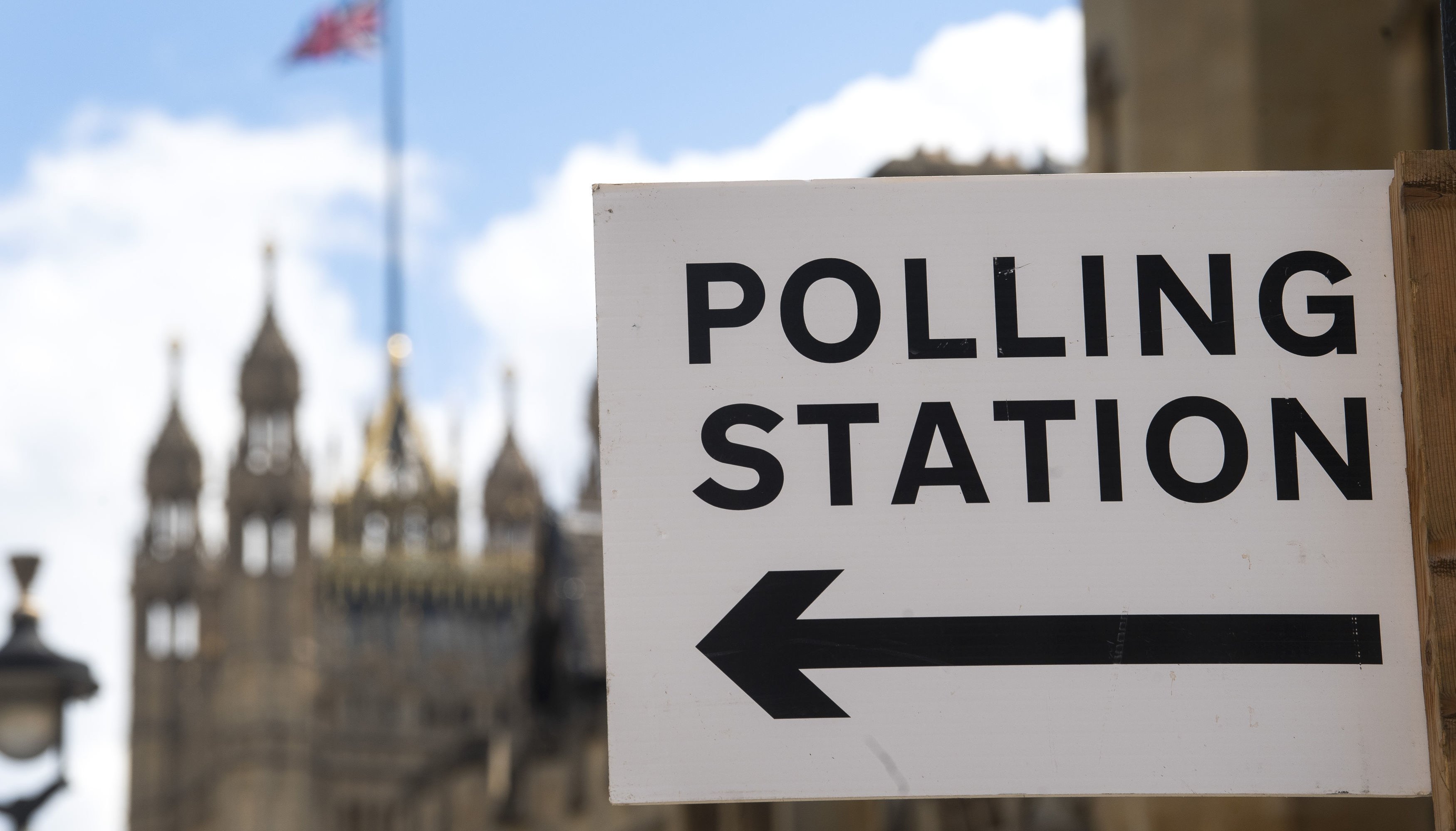 A sign outside a polling station in central Westminster, London.