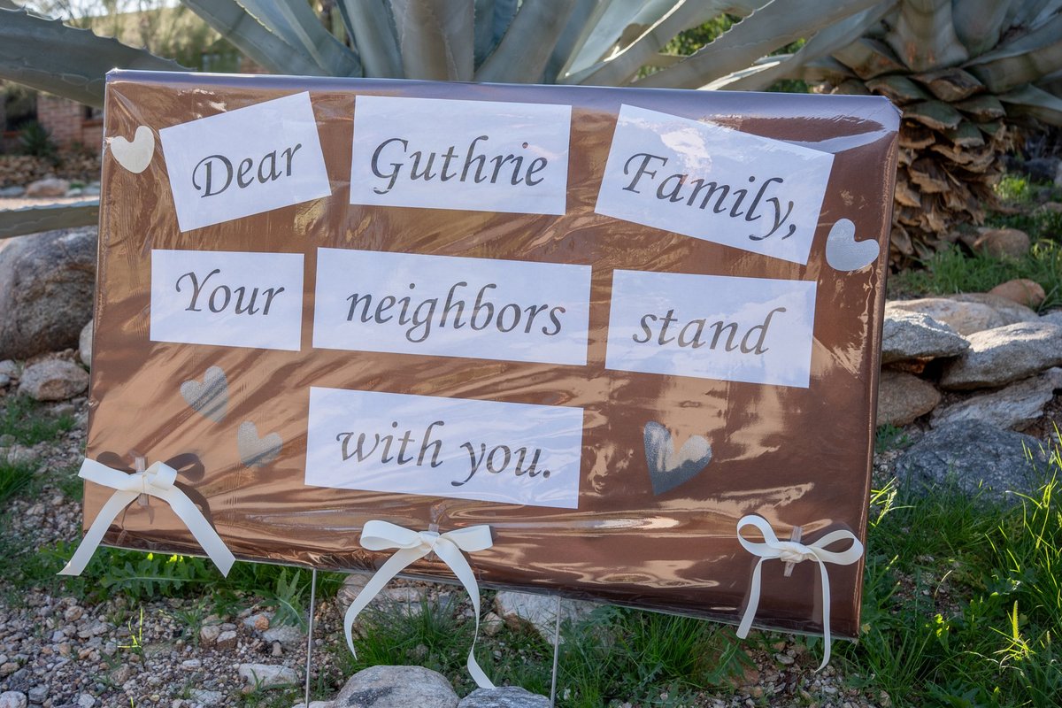 A sign outside Mrs Guthrie's Arizona home after her alleged abduction