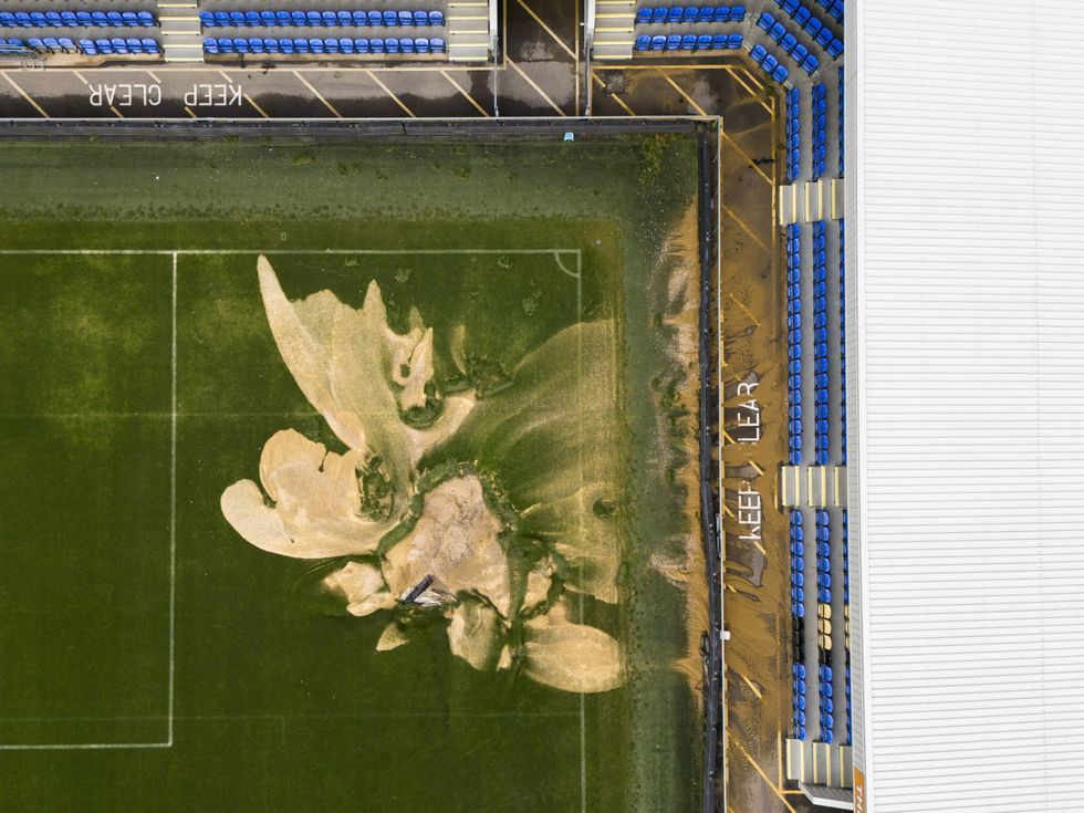 A sinkhole on the pitch and flooded walkways\u200b