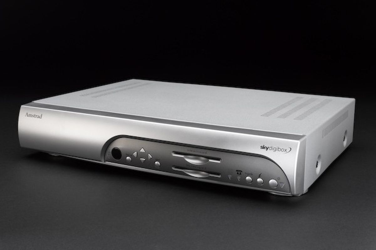 a sky digibox is pictured on a black background