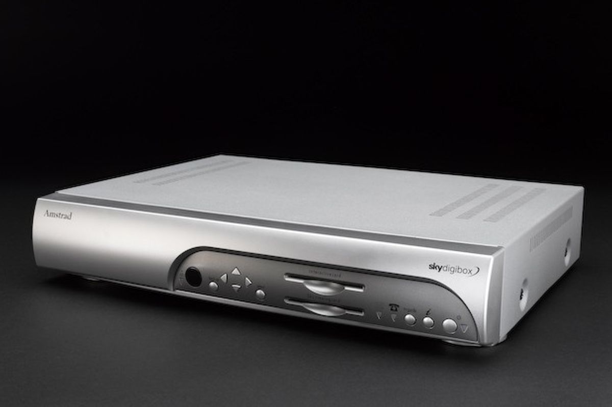 a sky digibox is pictured on a black background