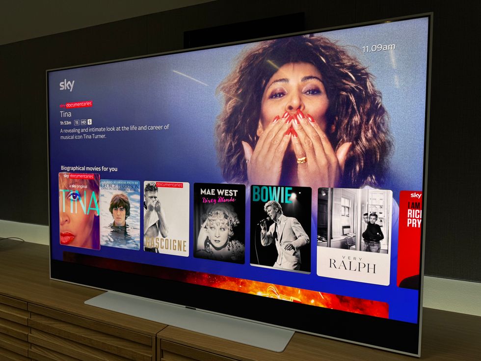 a sky glass in ceramic white running the new version of the operating system with personalised recommendations in sky cinema