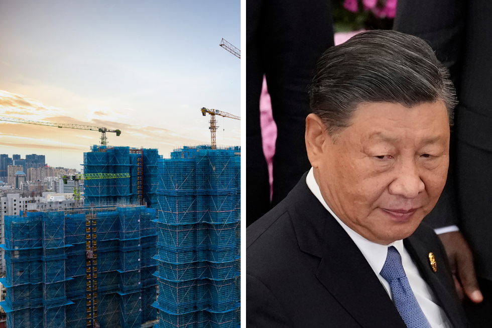 A skyline and President Xi