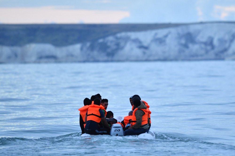 A small boat carrying illegal migrants crosses the English Channel in 2020