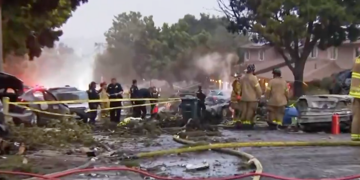 NextImg:Horror as plane erupts in flames after crashing into residential neighbourhood as crews rush to locate survivors