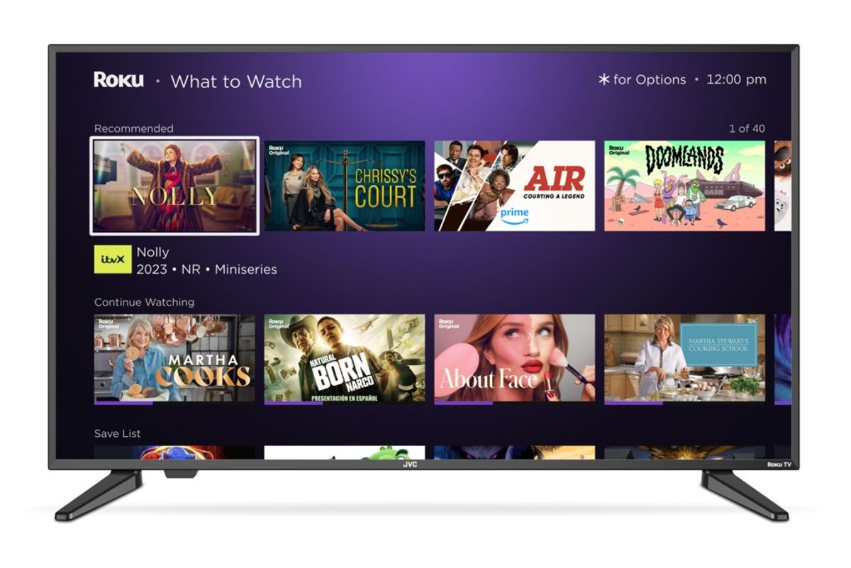 a smart tv running roku software with the new What To Watch feature on the homescreen
