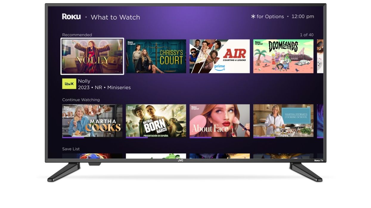 a smart tv running roku software with the new What To Watch feature on the homescreen