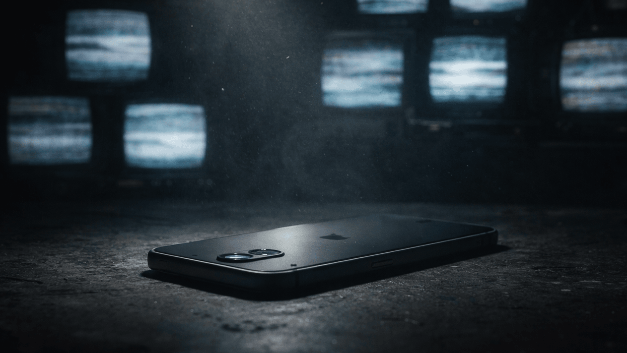 a smartphone pictured face down with CCTV in the background