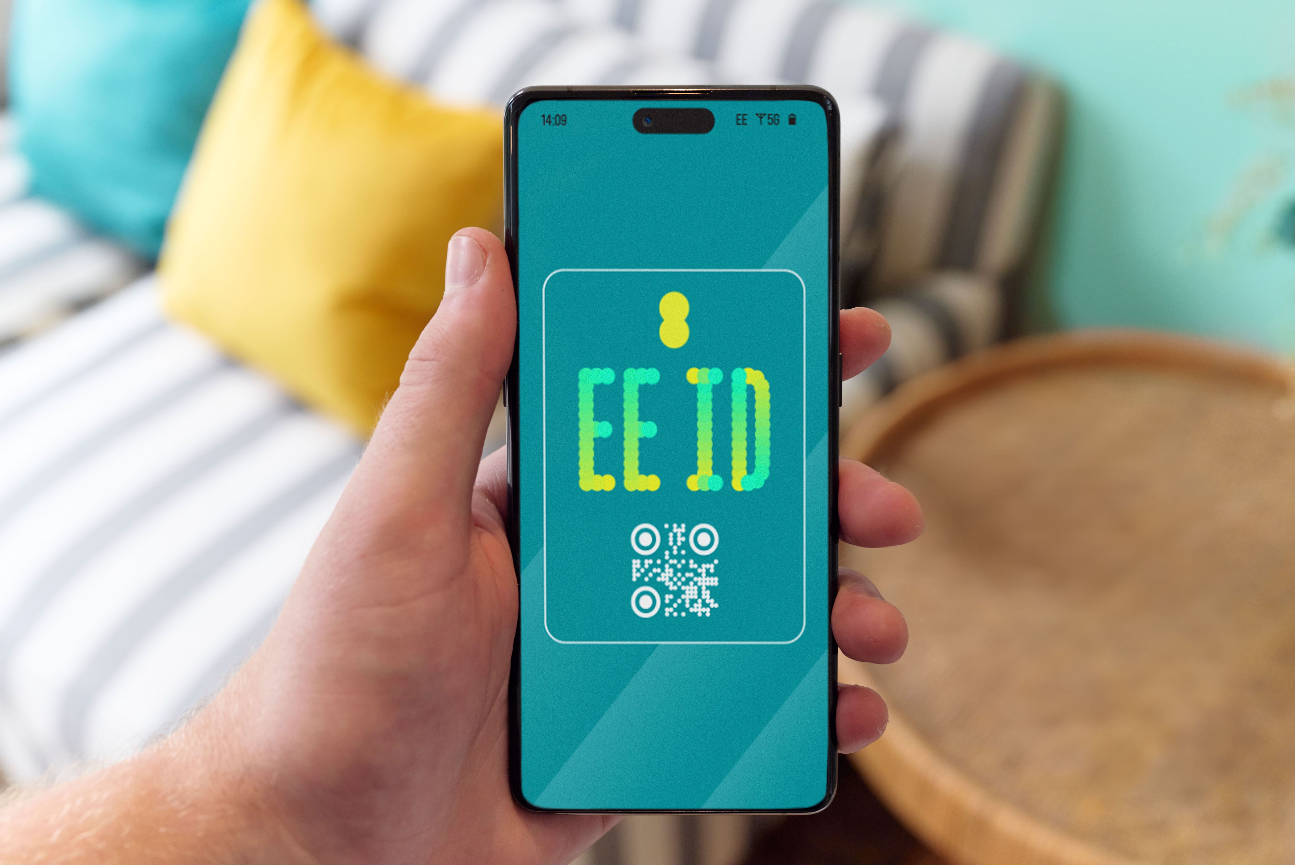 a smartphone with the EE ID logo displayed on screen