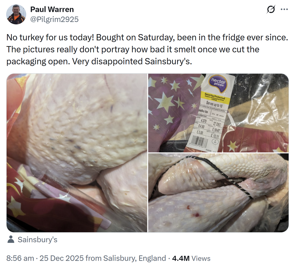 A social media screenshot of a rotten turkey