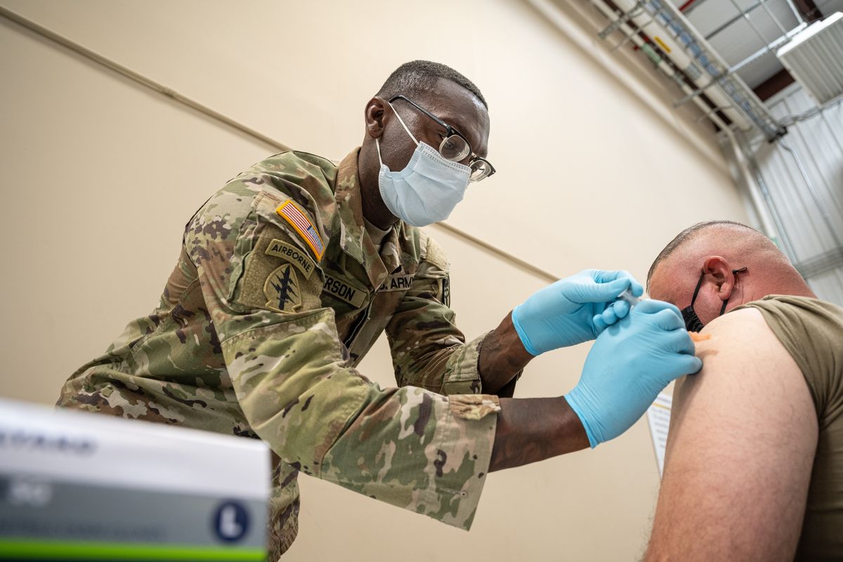 A soldier getting a vaccine