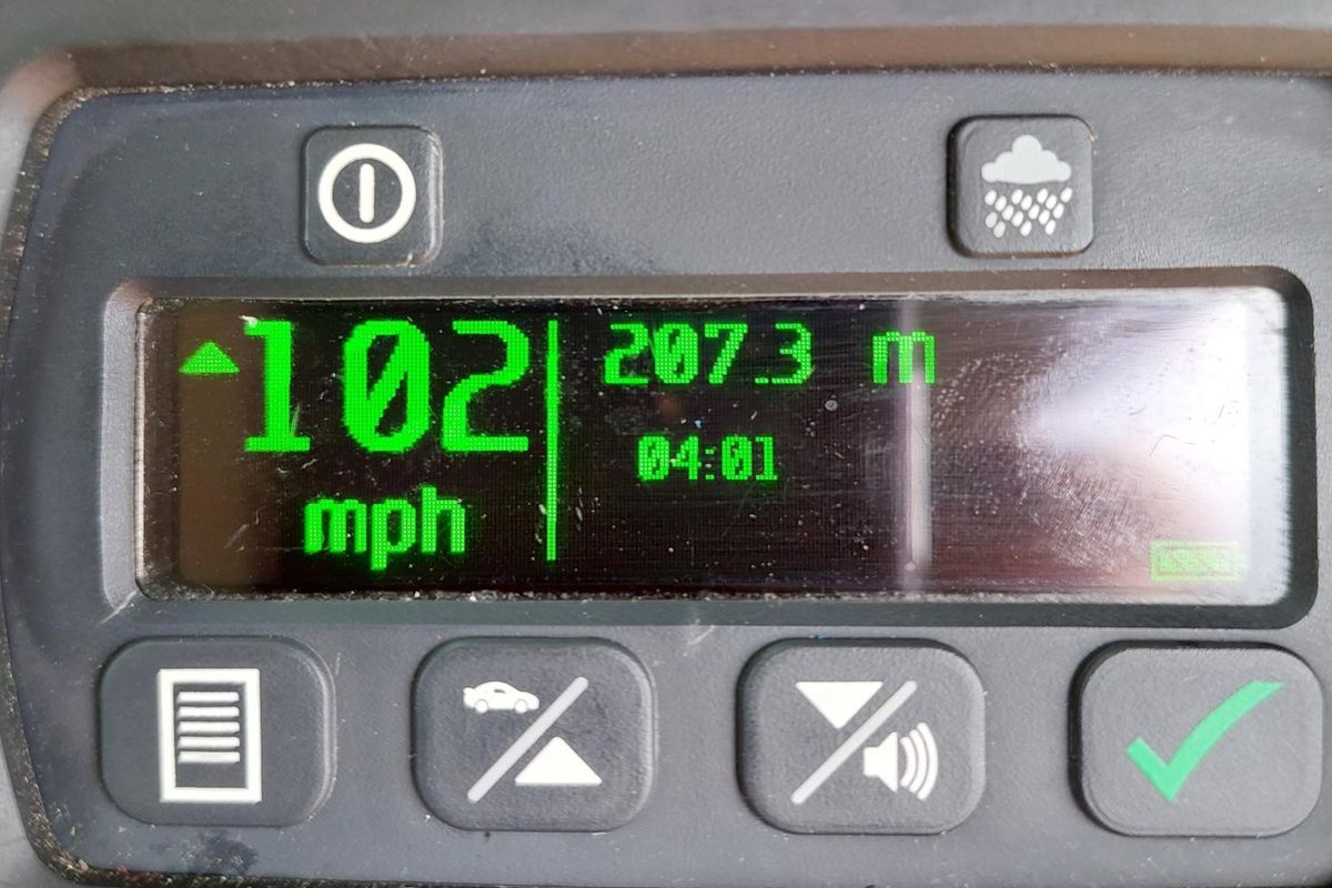 A speed camera showing a driver going 102mph