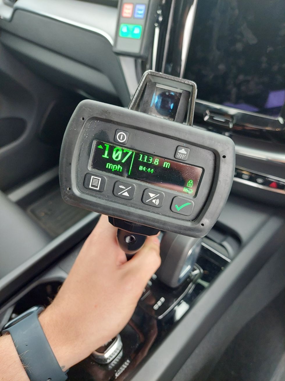 A speed camera showing a driver going 107mph