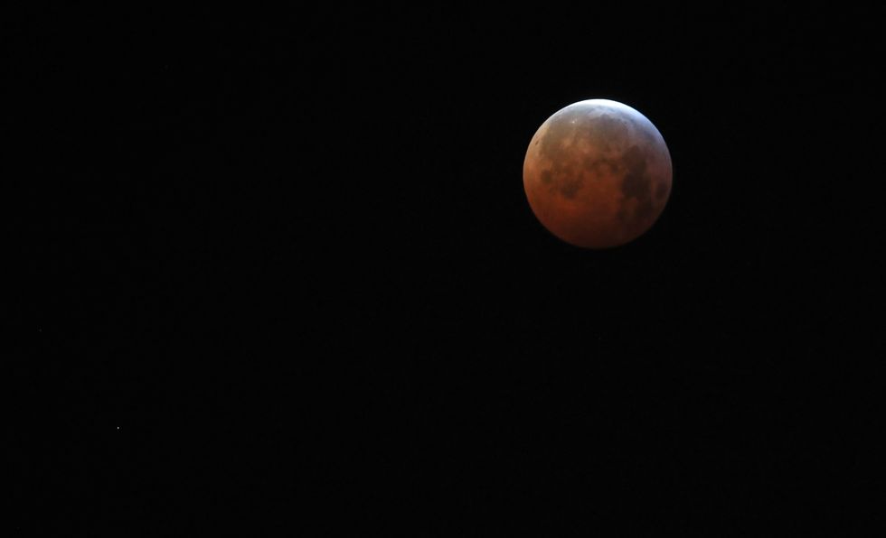 A super blood wolf moon over Ashford in Kent during a lunar eclipse.