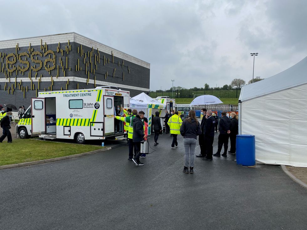 A team of St John Ambulance vaccination volunteers at the ESSA Academy site in Bolton, Greater Manchester