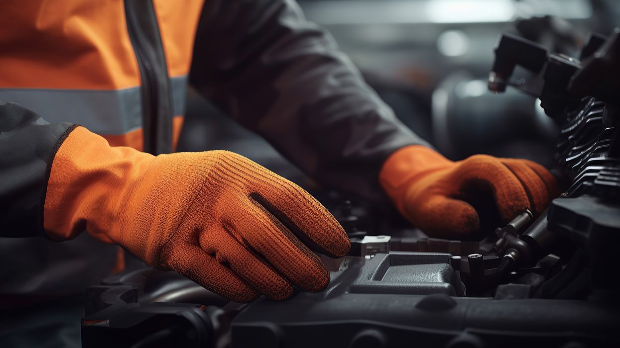 A technician working on an electric car