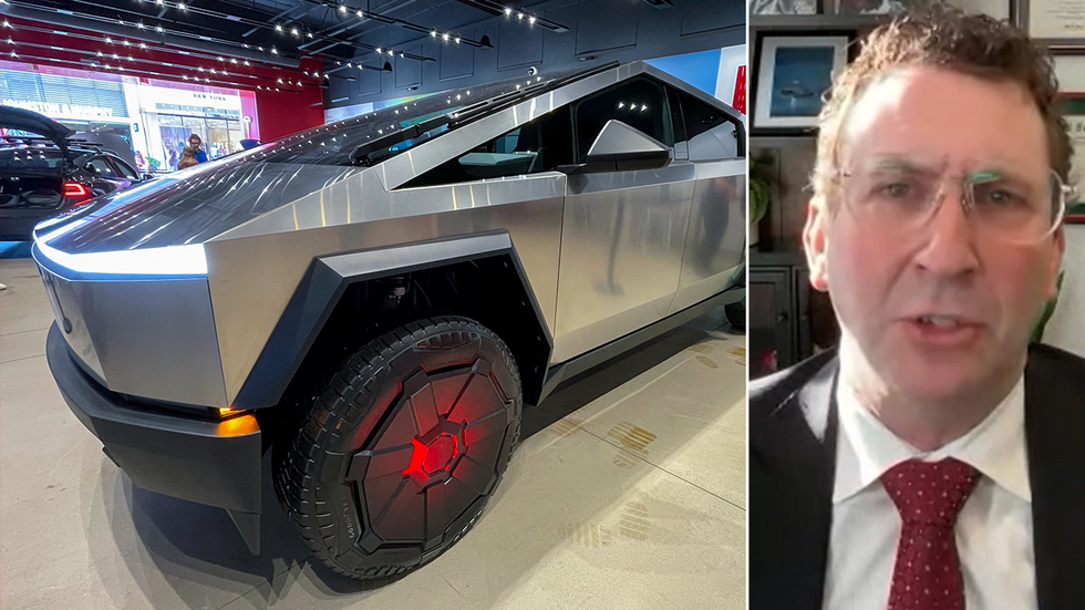 A Tesla truck and Ethan Bearman