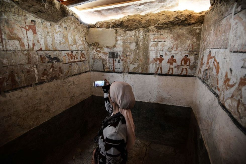 A tomb of an Old Kingdom priestess adorned with well-preserved and rare wall paintings on the Giza plateau