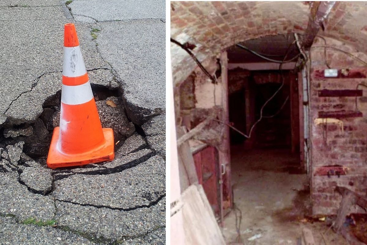 A traffic cone sinkhole and a Gloucester tunnel