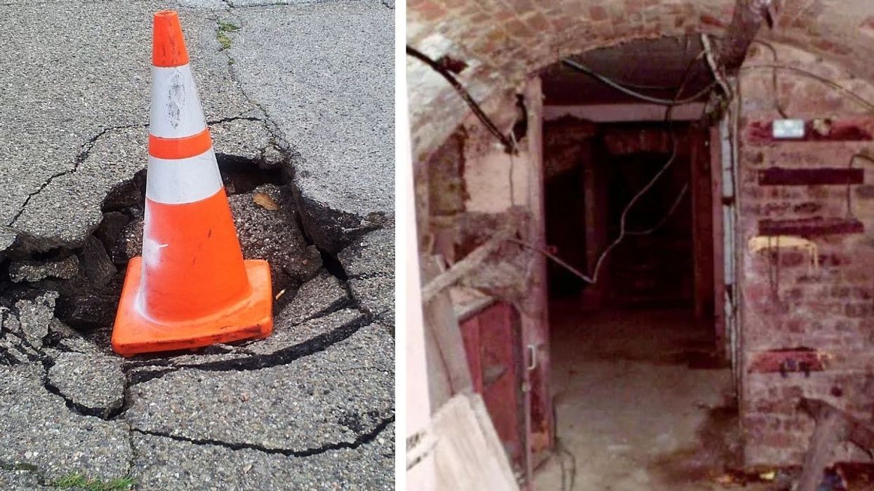 A traffic cone sinkhole and a Gloucester tunnel