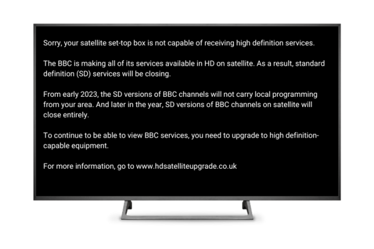 a tv displays the warning that your box isnt compatible with non-SD broadcasts