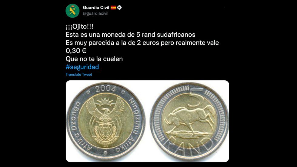 A tweet from Spain's Civil Guard warning holidaymakers of scam