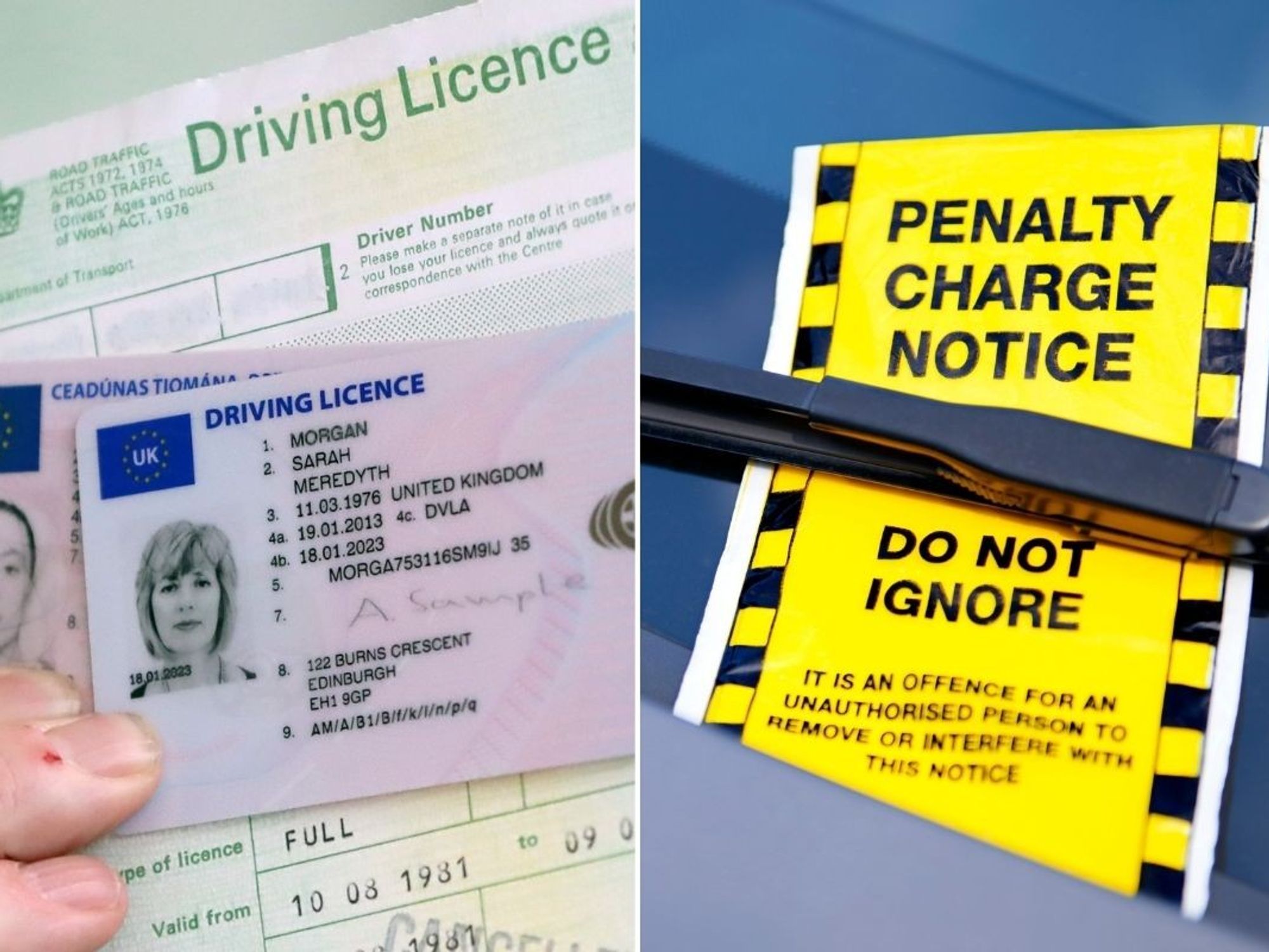 A UK driving licence and a parking fine