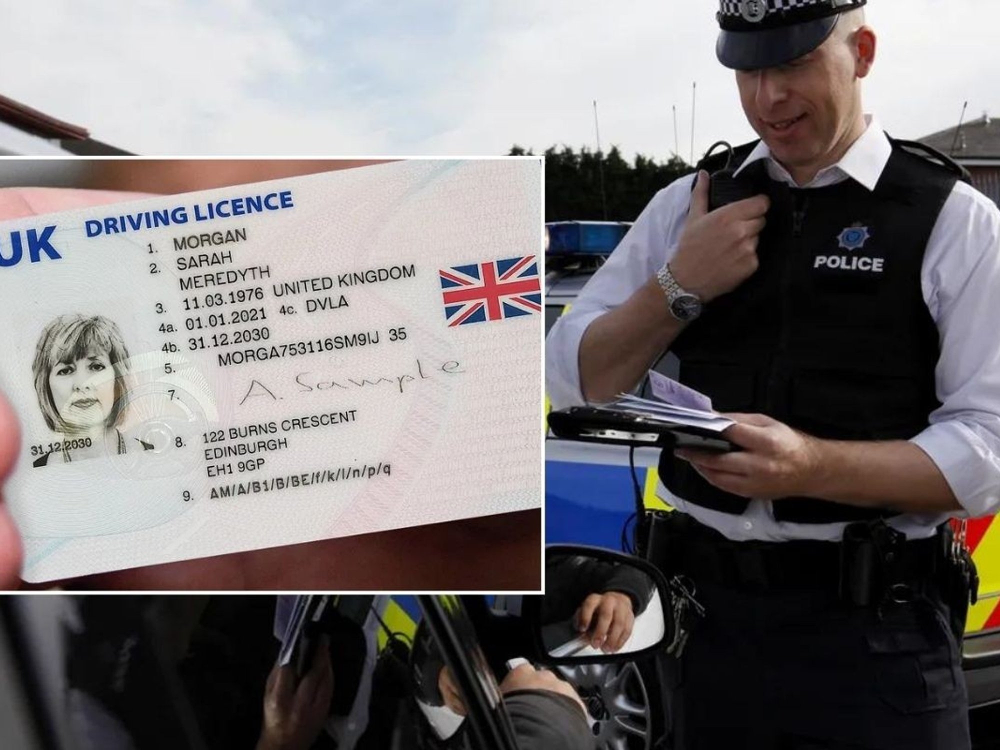 A UK driving licence and a police officer