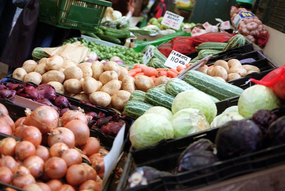A vegetable stall at Borough market in London.