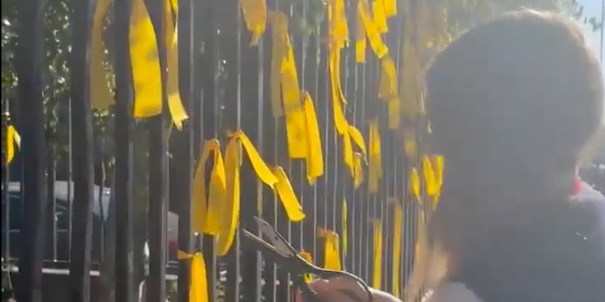 NextImg:Woman filmed cutting down October 7 memorial ribbons as she's reported to police for 'disgusting' act