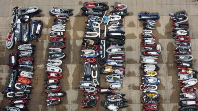 A view of boats used by people thought to be migrants are stored at a warehouse facility in Dover, Kent, after being intercepted in The Channel by Border Force as attempts to make the crossing continue. Picture date: Saturday June 5, 2021. PA Photo. See PA story POLITICS Migrants. Photo credit should read: Gareth Fuller/PA Wire
