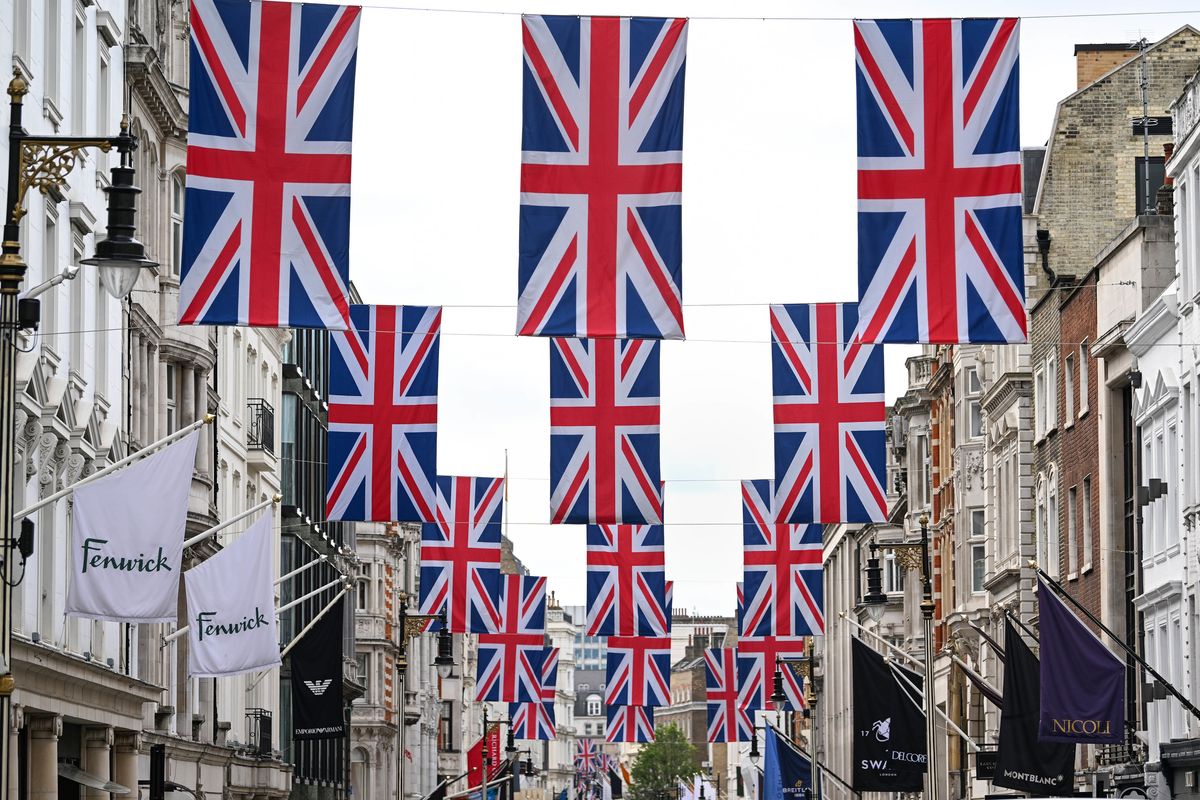 A view of Bond Street as it is decorated with 247 Union flags
