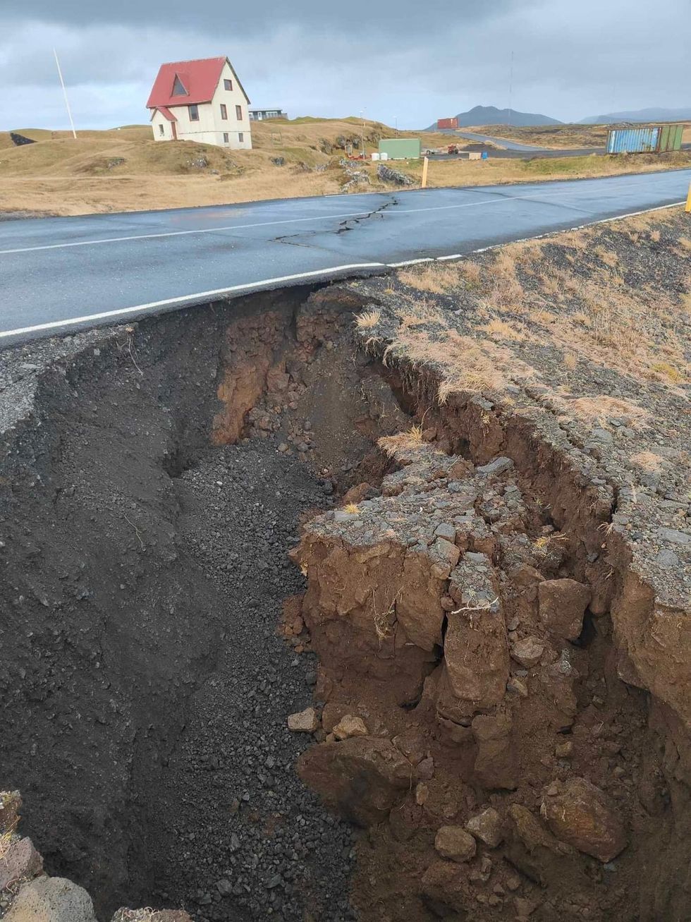 A view of cracks, emerged on a road due to volcanic activity, near Grindavik
