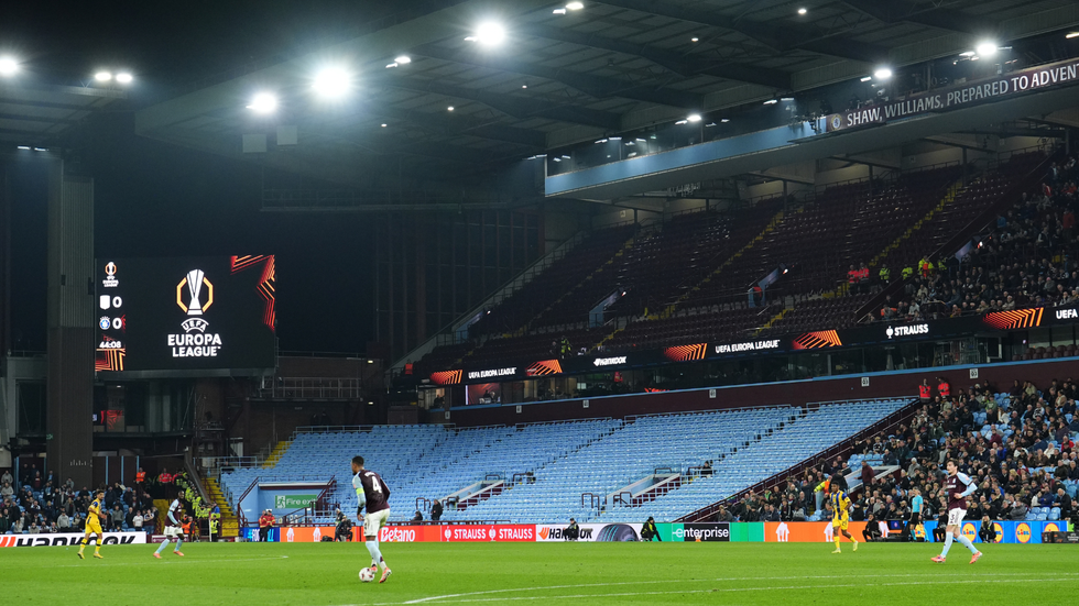 A view of empty seats in the away stand during the UEFA Europa League match at Villa Park