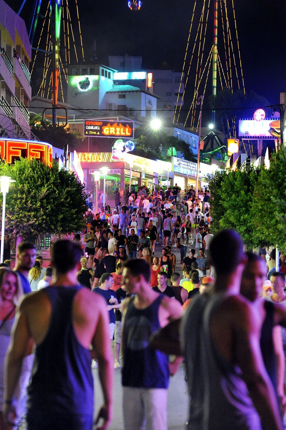 A view of Punta Ballena, the main club strip in Magaluf, Majorca, Spain