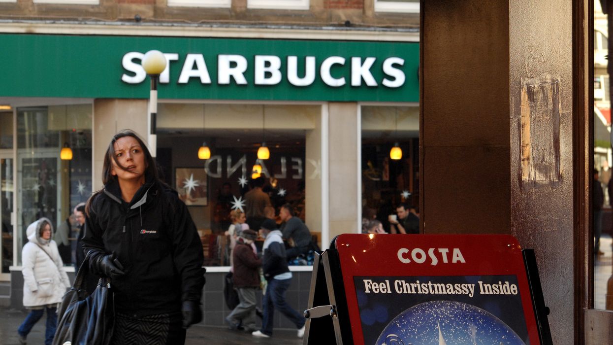 A view of Starbucks Coffee across the road from rival brand Costa Coffee in Nottingham