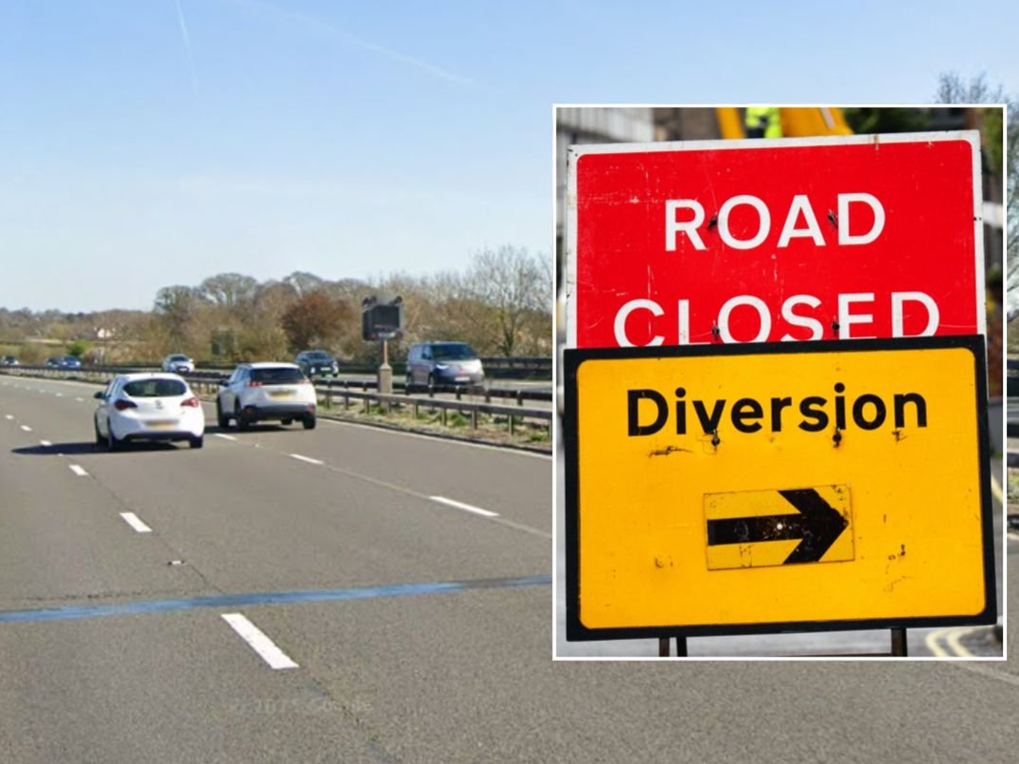 A view of the M53 and a road closed sign